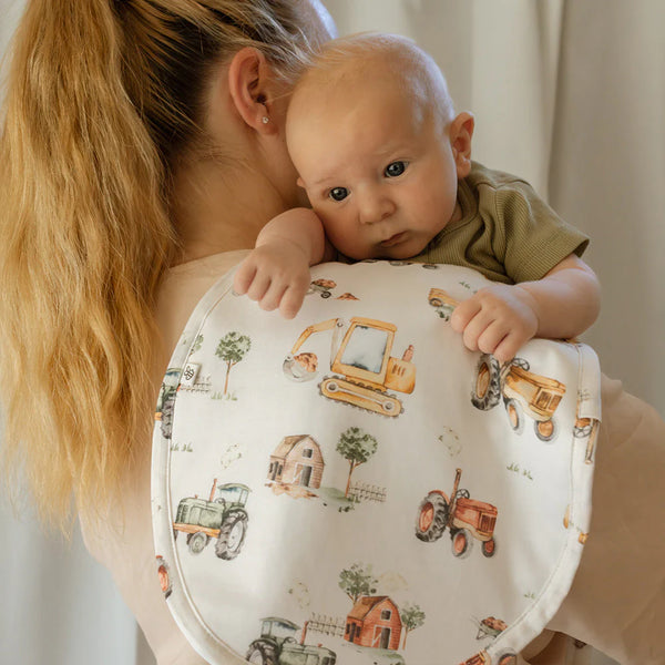 Diggers & Tractors Organic Cotton Burp Cloth - Snuggle Hunny