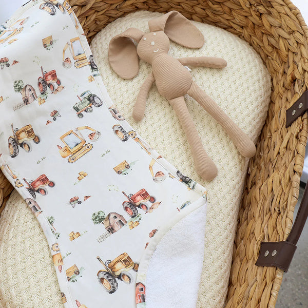Diggers & Tractors Organic Cotton Burp Cloth - Snuggle Hunny