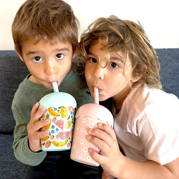 Mini Smoothie Cup & Straw 200ml - Pink Daisy - Chino Club