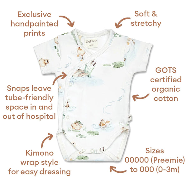 Duck Pond Short Sleeve Organic Kimono Bodysuit - Snuggle Hunny