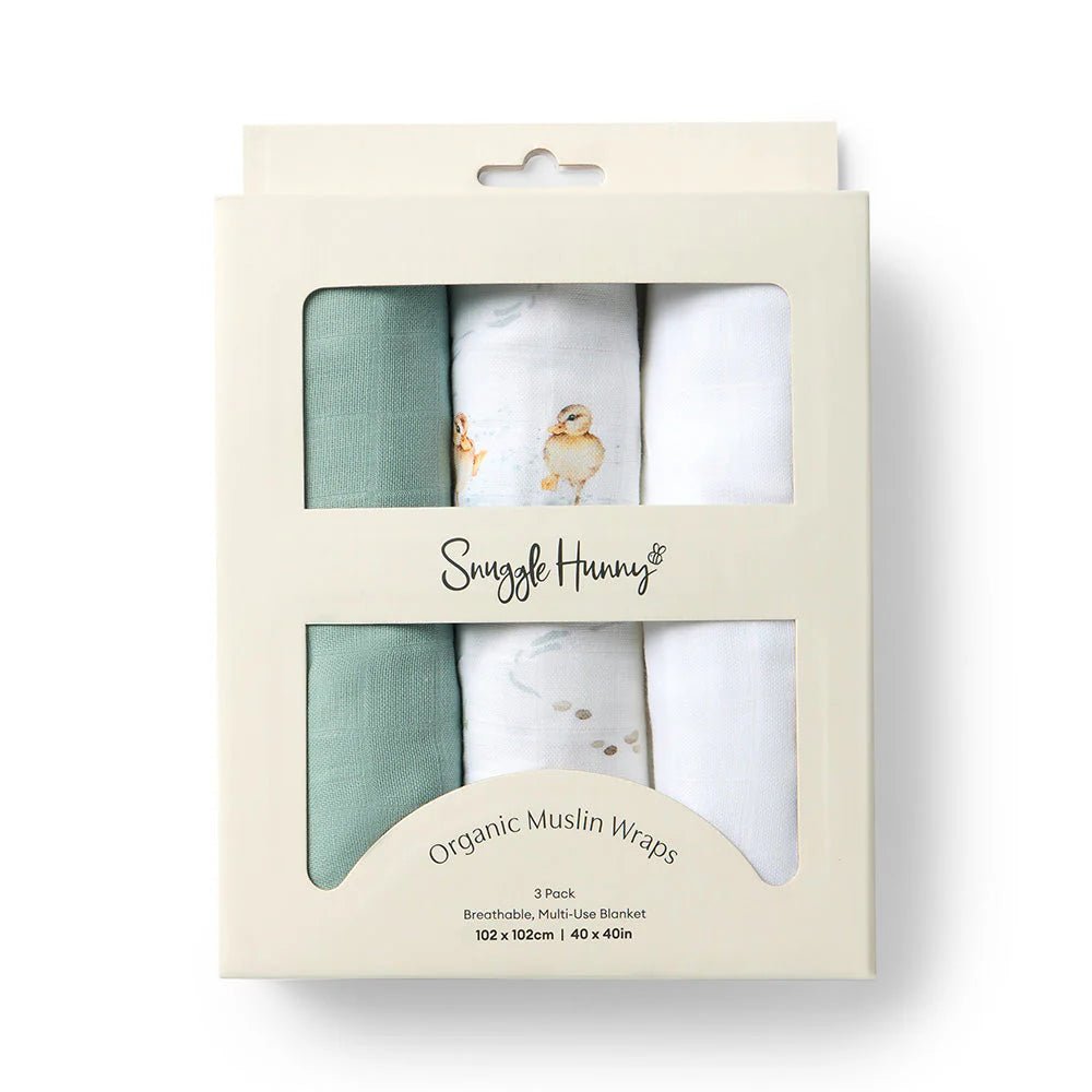 Large Organic Muslin Wraps 3 Pack - Duck Pond/Sage/Milk - Snuggle Hunny