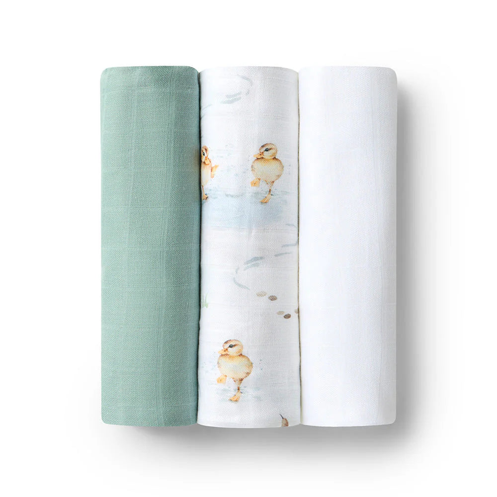 Large Organic Muslin Wraps 3 Pack - Duck Pond/Sage/Milk - Snuggle Hunny