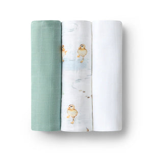 Large Organic Muslin Wraps 3 Pack - Duck Pond/Sage/Milk - Snuggle Hunny
