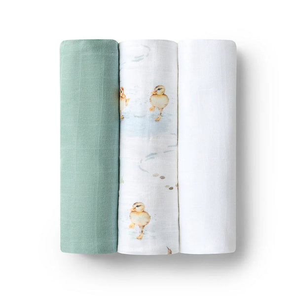 Large Organic Muslin Wraps 3 Pack - Duck Pond/Sage/Milk - Snuggle Hunny