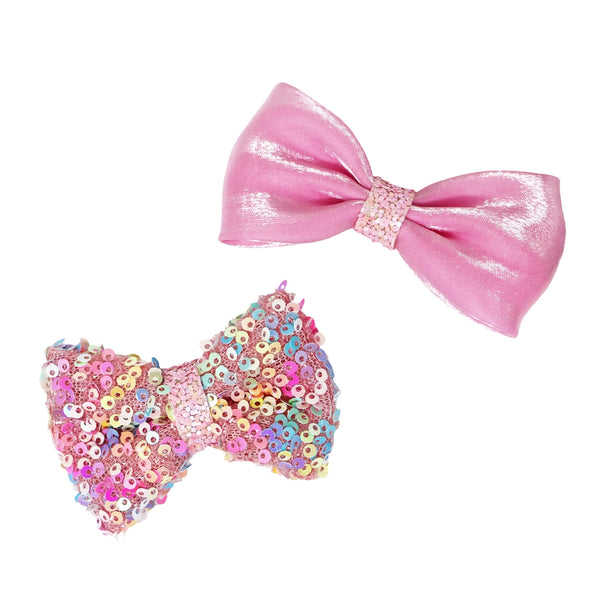 Bow Hair Clip Set - Pink Poppy