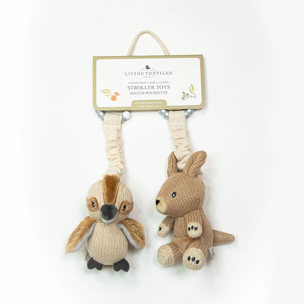 2pk Stroller Toy - Kangaroo & Kookaburra - Living Textiles