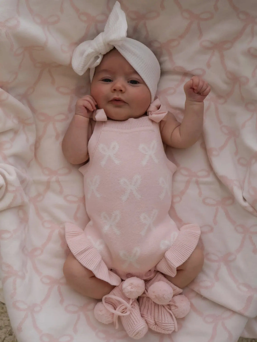 Summer Bow Frill Romper | Baby Pink - Petite & Co