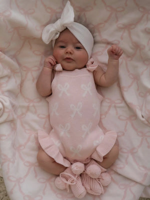 Summer Bow Frill Romper | Baby Pink - Petite & Co