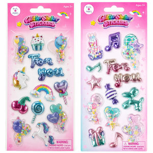 Glitter Shaker Stickers Unicorn and Balloon Dog - Pink Poppy