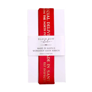 Made in Santa's Workshop Christmas Red Ribbon - 3m - Black Bow Studio