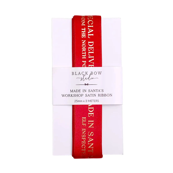 Made in Santa's Workshop Christmas Red Ribbon - 3m - Black Bow Studio