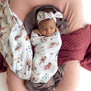 Fairy Garden Organic Jersey Wrap & Topknot Set - Snuggle Hunny