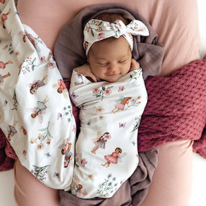 Fairy Garden Organic Jersey Wrap & Topknot Set - Snuggle Hunny