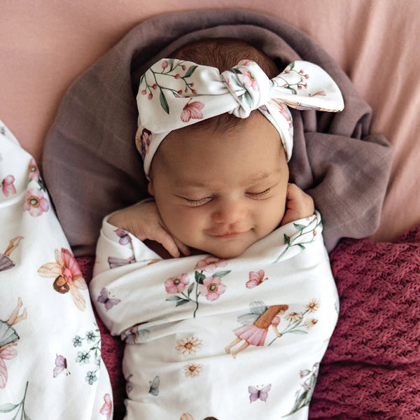 Fairy Garden Organic Jersey Wrap & Topknot Set - Snuggle Hunny