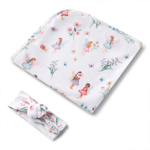 Fairy Garden Organic Jersey Wrap & Topknot Set - Snuggle Hunny