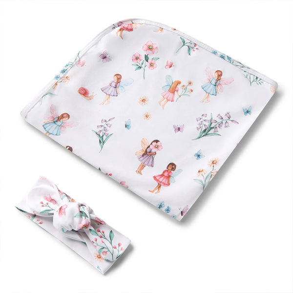 Fairy Garden Organic Jersey Wrap & Topknot Set - Snuggle Hunny