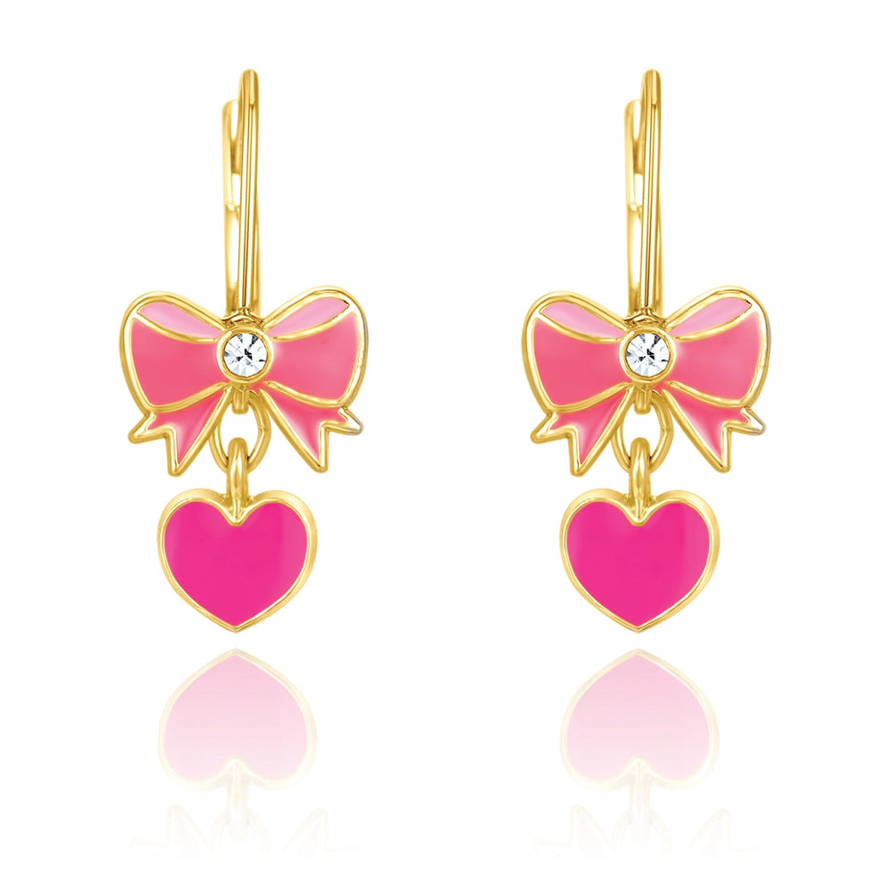 Pink Heart and Bow Lever Back Earrings - Girl Nation