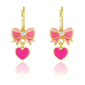 Pink Heart and Bow Lever Back Earrings - Girl Nation