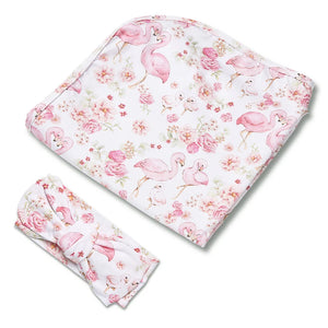 Flamingos Organic Jersey Wrap & Topknot Set - Snuggle Hunny