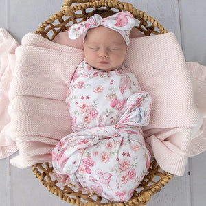 Flamingos Organic Jersey Wrap & Topknot Set - Snuggle Hunny