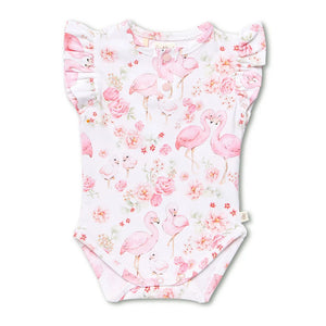Flamingos Short Sleeve Organic Bodysuit with Frill - Snuggle Hunny