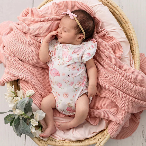 Flamingos Short Sleeve Organic Bodysuit with Frill - Snuggle Hunny