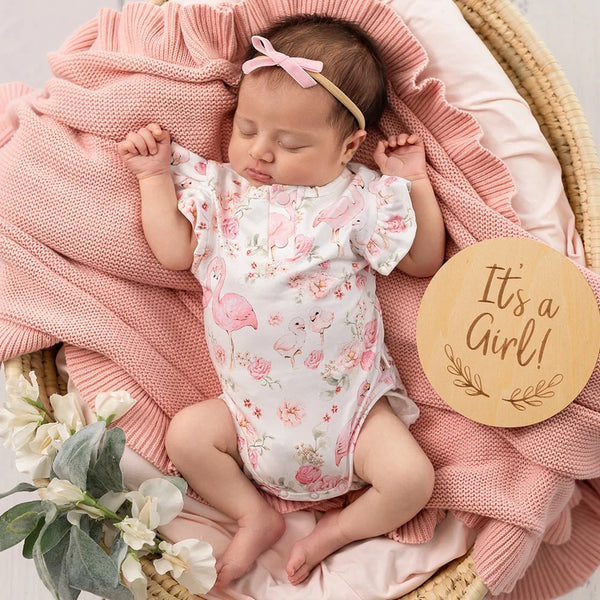 Flamingos Short Sleeve Organic Bodysuit with Frill - Snuggle Hunny