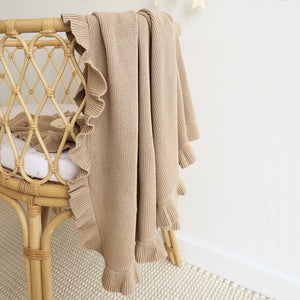 Hazelnut Ruffle Knit Organic Baby Blanket - Snuggle Hunny