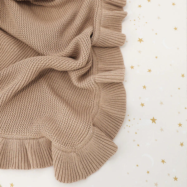 Hazelnut Ruffle Knit Organic Baby Blanket - Snuggle Hunny