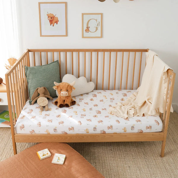 Highland Cows Organic Fitted Cot Sheet - Snuggle Hunny