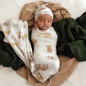 Highland Cows Organic Jersey Wrap & Beanie Set - Snuggle Hunny