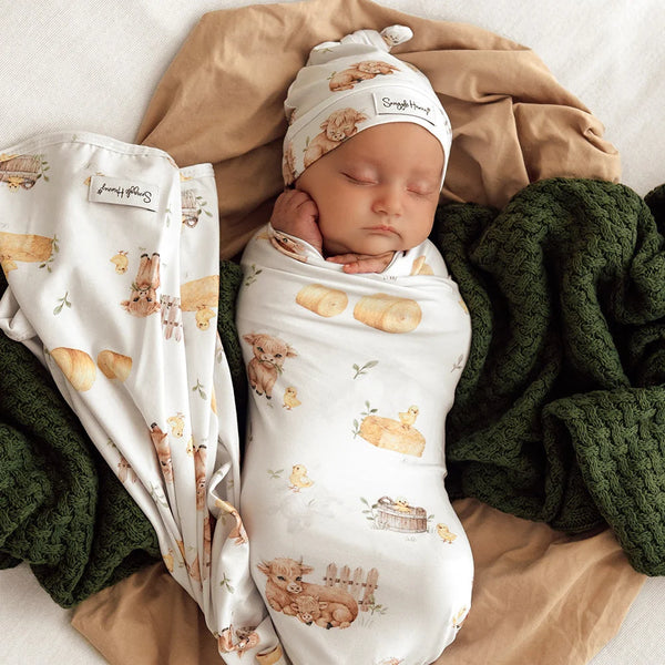 Highland Cows Organic Jersey Wrap & Beanie Set - Snuggle Hunny