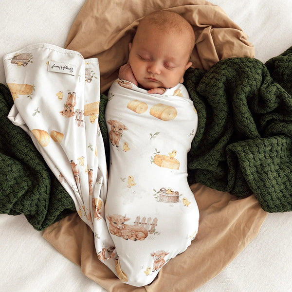 Highland Cows Organic Jersey Wrap & Beanie Set - Snuggle Hunny