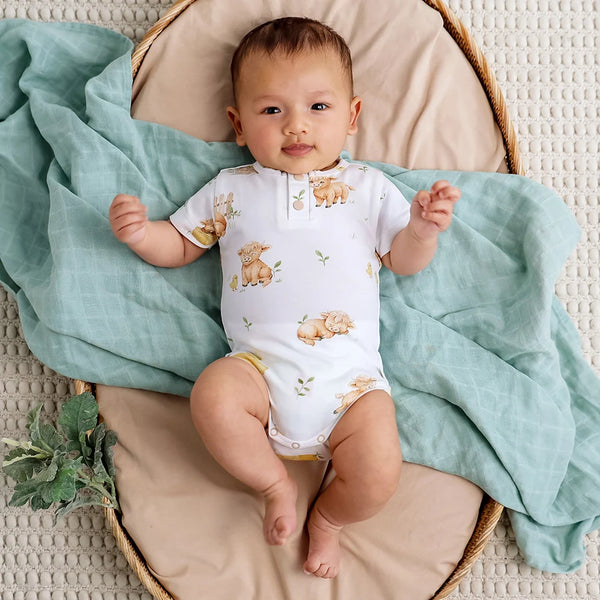 Highland Cows Short Sleeve Organic Bodysuit - 0-3 months - Snuggle Hunny
