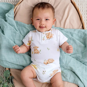 Highland Cows Short Sleeve Organic Bodysuit - 0-3 months - Snuggle Hunny