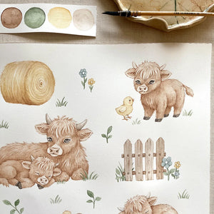 Highland Cows Organic Jersey Wrap & Beanie Set - Snuggle Hunny