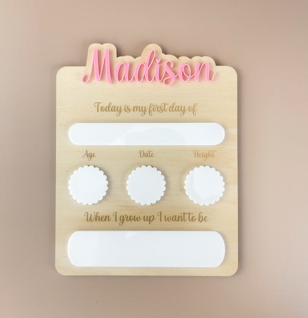 Personalised First day of School Board - Pink - Luma Light