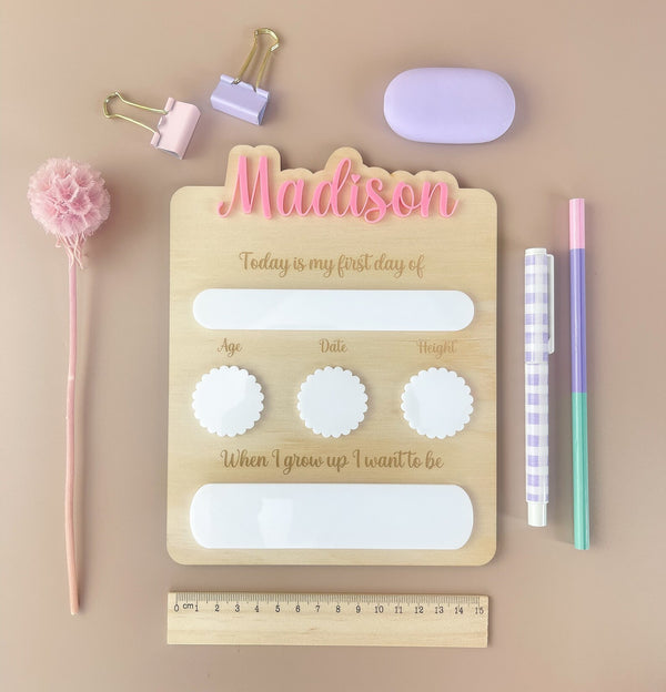 Personalised First day of School Board - Pink - Luma Light