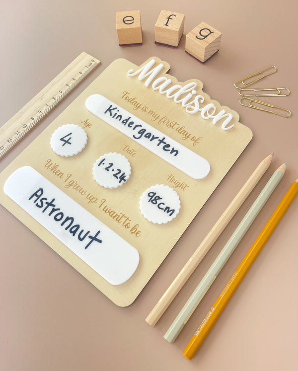Personalised First day of School Board - White - Luma Light