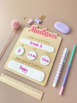 Personalised First day of School Board - Pink - Luma Light