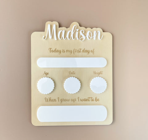 Personalised First day of School Board - White - Luma Light