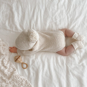 'Hello World' Chunky Knit Romper - Honey - Blossom & Pear