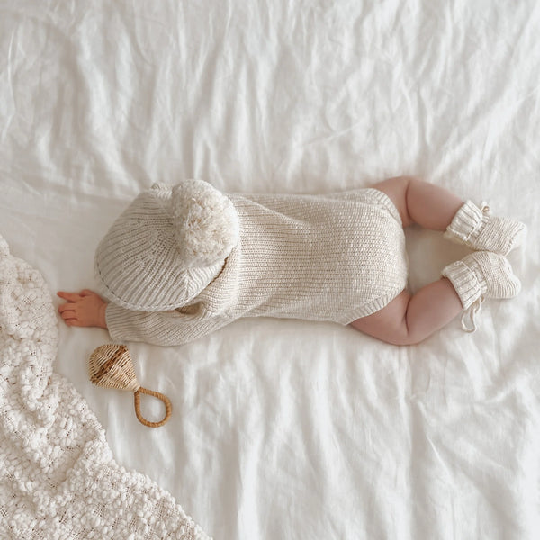'Hello World' Chunky Knit Romper - Honey - Blossom & Pear
