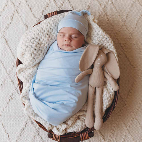 Baby Blue Organic Jersey Wrap & Beanie Set - Snuggle Hunny