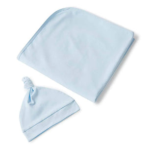 Baby Blue Organic Jersey Wrap & Beanie Set - Snuggle Hunny