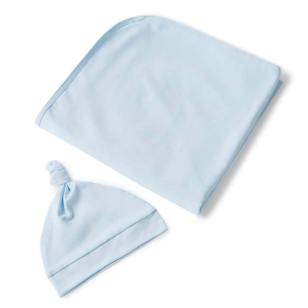 Baby Blue Organic Jersey Wrap & Beanie Set - Snuggle Hunny