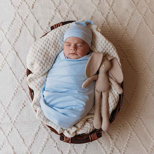Baby Blue Organic Jersey Wrap & Beanie Set - Snuggle Hunny