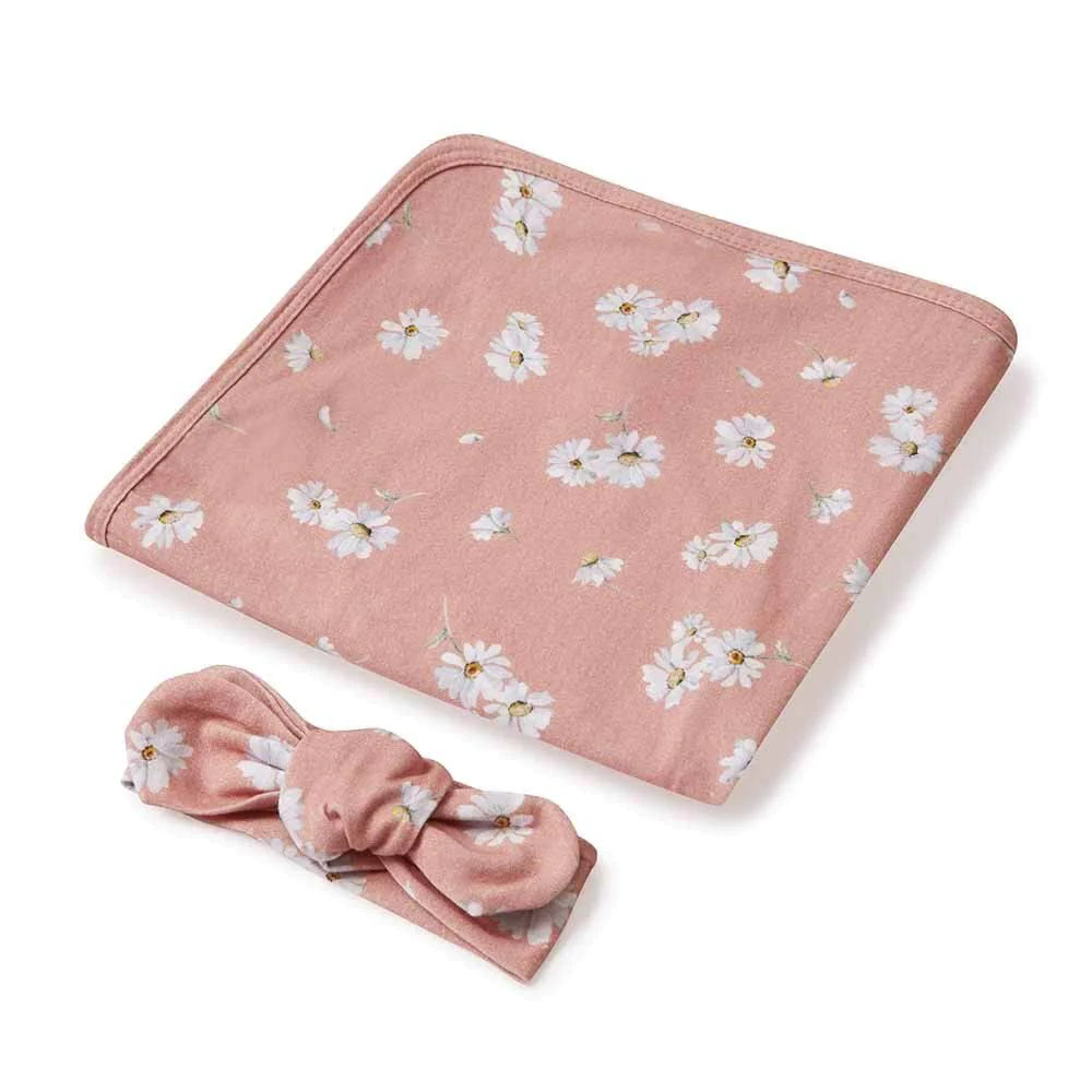 Daisy Baby Jersey Wrap & Topknot Set - Snuggle Hunny