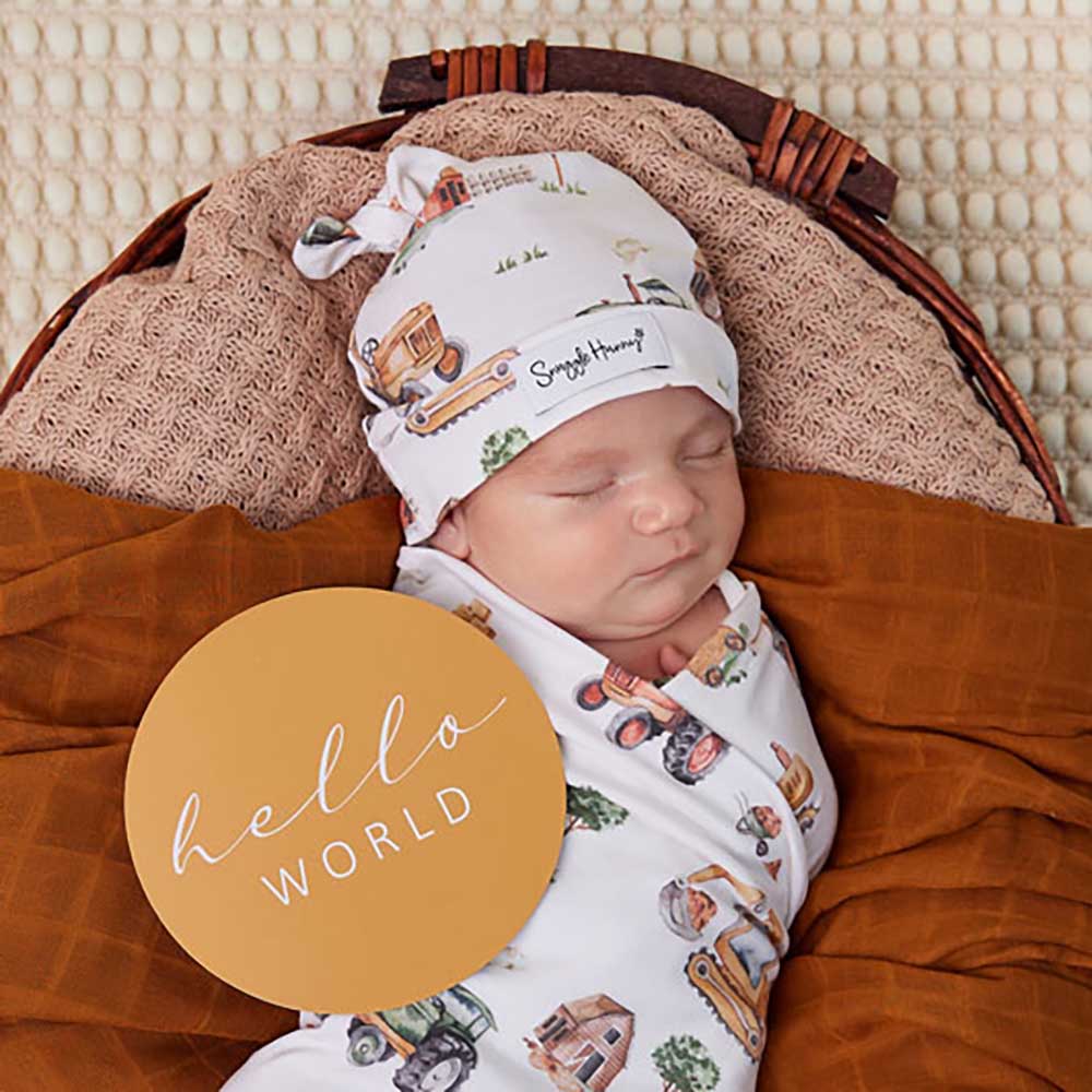 Diggers & Tractors Organic Jersey Wrap & Beanie Set - Snuggle Hunny