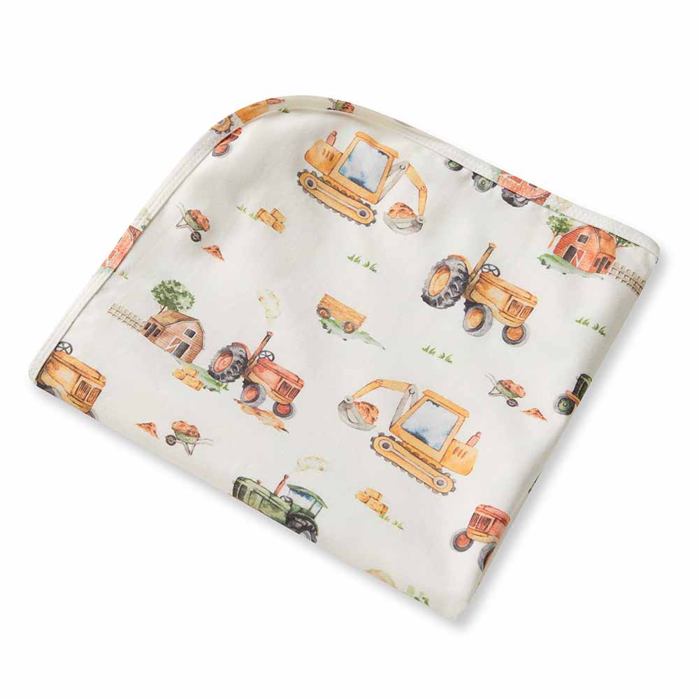 Diggers & Tractors Organic Jersey Wrap & Beanie Set - Snuggle Hunny